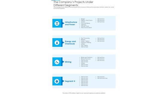 The Companys Projects Under Different Segments One Pager Documents The Companys Projects Under Different Segments One Pager Documents
