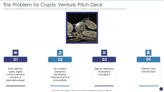 The Problem For Crypto Venture Pitch Deck Ppt Icon Layouts PDF The Problem For Crypto Venture Pitch Deck Ppt Icon Layouts PDF