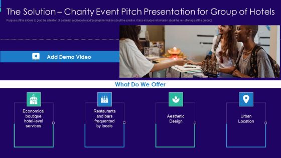 The Solution Charity Event Pitch Presentation For Group Of Hotels Demonstration PDF The Solution Charity Event Pitch Presentation For Group Of Hotels Demonstration PDF