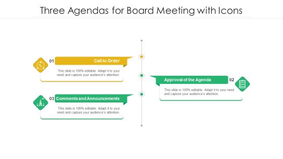Three Agendas For Board Meeting With Icons Ppt PowerPoint Presentation Gallery Slide Portrait PDF Three Agendas For Board Meeting With Icons Ppt PowerPoint Presentation Gallery Slide Portrait PDF