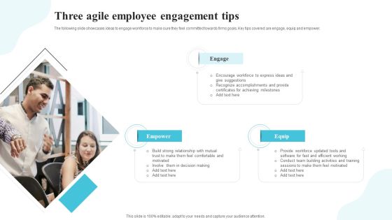 Three Agile Employee Engagement Tips Icons PDF Three Agile Employee Engagement Tips Icons PDF