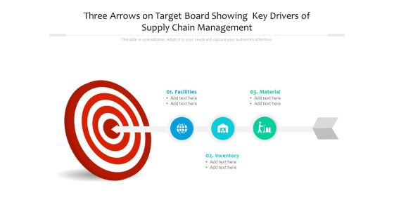 Three Arrows On Target Board Showing Key Drivers Of Supply Chain Management Ppt Powerpoint Presentation Infographics Shapes Pdf