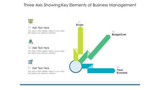 Three Axis Showing Key Elements Of Business Management Ppt PowerPoint Presentation Pictures Ideas PDF