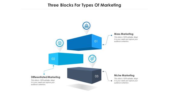 Three Blocks For Types Of Marketing Ppt PowerPoint Presentation Gallery Model PDF