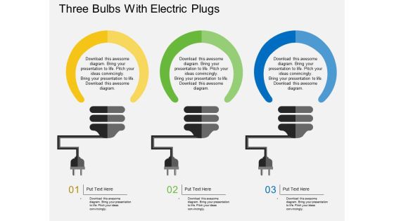 Three Bulbs With Electric Plugs Powerpoint Template Three Bulbs With Electric Plugs Powerpoint Template
