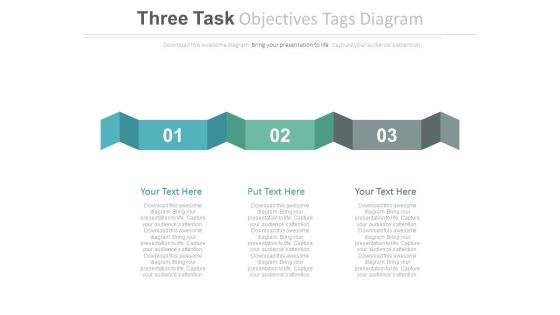 Three Business Steps Curved Tag Powerpoint Slides