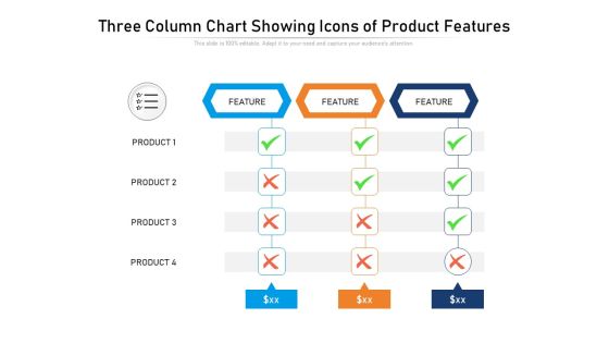 Three Column Chart Showing Icons Of Product Features Ppt PowerPoint Presentation Infographics Show PDF Three Column Chart Showing Icons Of Product Features Ppt PowerPoint Presentation Infographics Show PDF