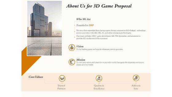 Three Dimensional Games Proposal About Us For 3D Game Proposal Ppt Pictures Format Ideas PDF Three Dimensional Games Proposal About Us For 3D Game Proposal Ppt Pictures Format Ideas PDF