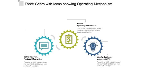 Three Gears With Icons Showing Operating Mechanism Ppt Powerpoint Presentation Slides Slideshow