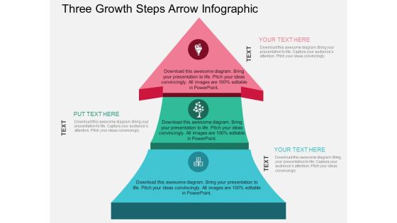 Three Growth Steps Arrow Infographic Powerpoint Template