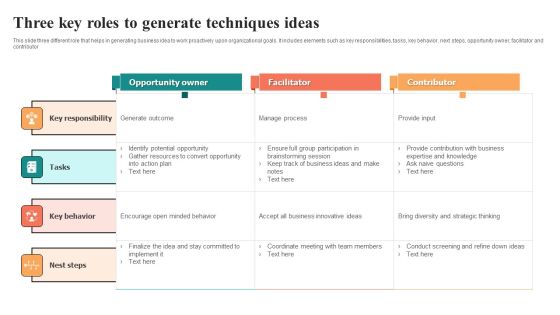 Three Key Roles To Generate Techniques Ideas Formats PDF Three Key Roles To Generate Techniques Ideas Formats PDF