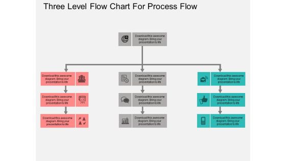 Three Level Flow Chart For Process Flow Powerpoint Template