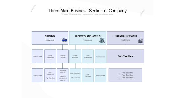 Three Main Business Section Of Company Ppt PowerPoint Presentation File Example File PDF Three Main Business Section Of Company Ppt PowerPoint Presentation File Example File PDF