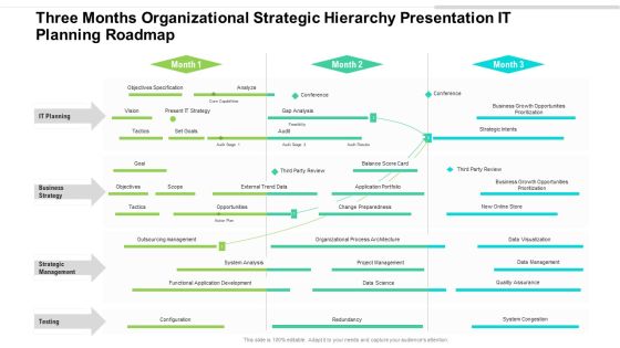 Three Months Organizational Strategic Hierarchy Presentation IT Planning Roadmap Graphics Three Months Organizational Strategic Hierarchy Presentation IT Planning Roadmap Graphics