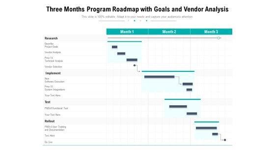 Three Months Program Roadmap With Goals And Vendor Analysis Diagrams Three Months Program Roadmap With Goals And Vendor Analysis Diagrams