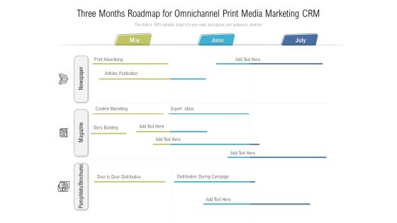 Three Months Roadmap For Omnichannel Print Media Marketing CRM Brochure Three Months Roadmap For Omnichannel Print Media Marketing CRM Brochure