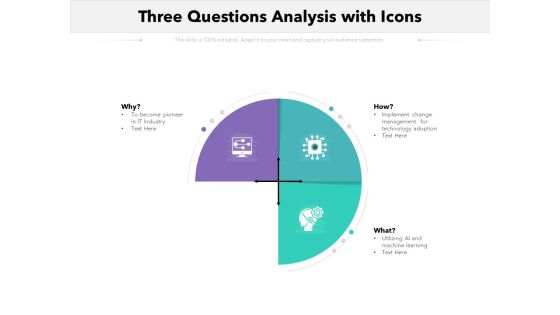 Three Questions Analysis With Icons Ppt PowerPoint Presentation Clipart PDF