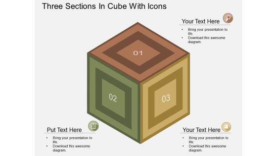 Three Sections In Cube With Icons Powerpoint Template
