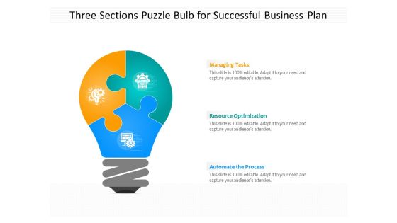 Three Sections Puzzle Bulb For Successful Business Plan Ppt PowerPoint Presentation File Skills PDF