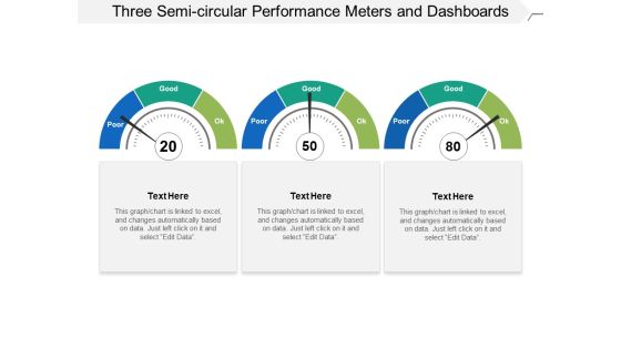 Three Semi Circular Performance Meters And Dashboards Ppt PowerPoint Presentation Slides Influencers Three Semi Circular Performance Meters And Dashboards Ppt PowerPoint Presentation Slides Influencers
