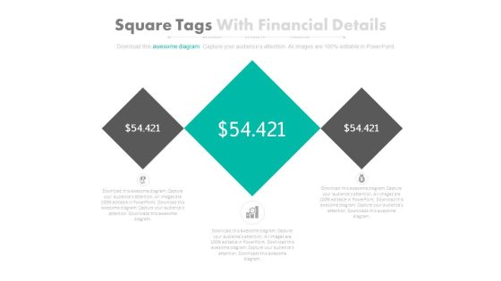 Three Square Tags With Dollars Value Powerpoint Slides