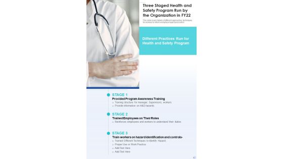 Three Staged Health And Safety Program Run By The Organization In FY22 One Pager Documents Three Staged Health And Safety Program Run By The Organization In FY22 One Pager Documents