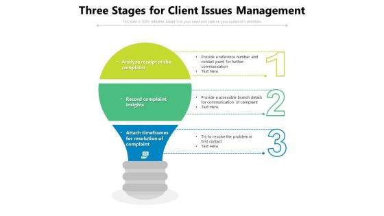 Three Stages For Client Issues Management Ppt PowerPoint Presentation File Graphics Tutorials PDF