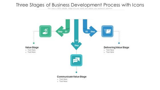 Three Stages Of Business Development Process With Icons Ppt PowerPoint Presentation File Slideshow PDF