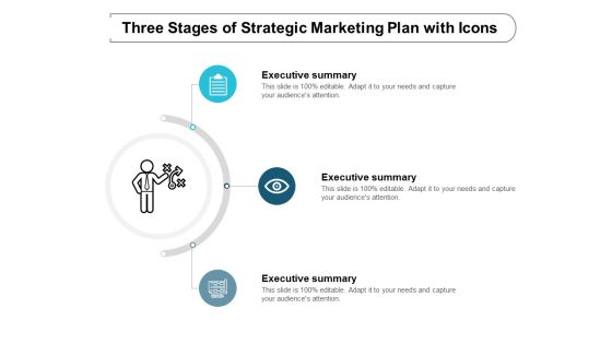 three stages of strategic marketing plan with icons ppt powerpoint presentation styles outfit