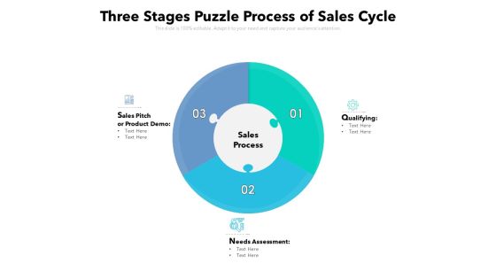 Three Stages Puzzle Process Of Sales Cycle Ppt PowerPoint Presentation Infographics Ideas PDF
