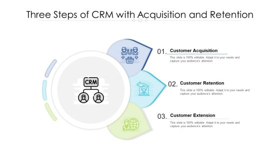 Three Steps Of CRM With Acquisition And Retention Ppt PowerPoint Presentation Gallery Clipart PDF