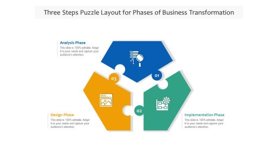 Three Steps Puzzle Layout For Phases Of Business Transformation Ppt PowerPoint Presentation File Slideshow PDF Three Steps Puzzle Layout For Phases Of Business Transformation Ppt PowerPoint Presentation File Slideshow PDF