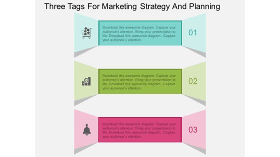 Three Tags For Marketing Strategy And Planning Powerpoint Template