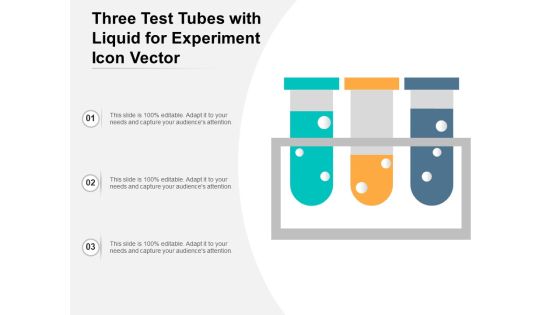 Three Test Tubes With Liquid For Experiment Icon Vector Ppt PowerPoint Presentation Visual Aids Backgrounds