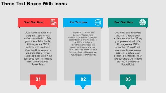 Three Text Boxes With Icons PowerPoint Templates