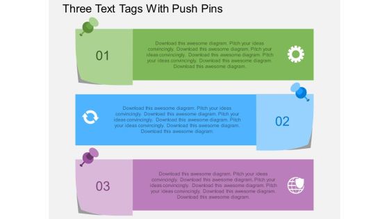 Three Text Tags With Push Pins Powerpoint Template Three Text Tags With Push Pins Powerpoint Template