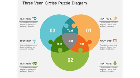 Three Venn Circles Puzzle Diagram Powerpoint Templates