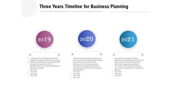 Three Years Timeline For Business Planning Ppt PowerPoint Presentation Layouts Example