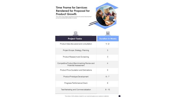 Time Frame For Services Rendered For Proposal For Product Growth One Pager Sample Example Document Time Frame For Services Rendered For Proposal For Product Growth One Pager Sample Example Document