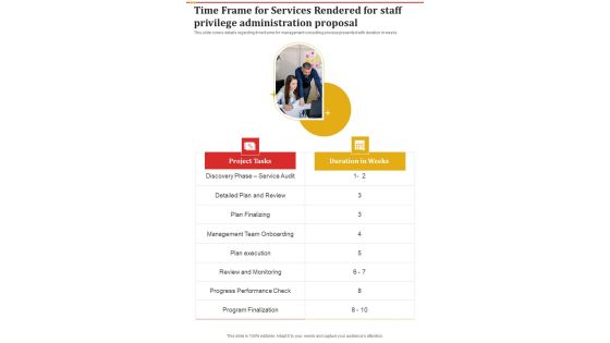Time Frame For Services Rendered For Staff Privilege Administration One Pager Sample Example Document Time Frame For Services Rendered For Staff Privilege Administration One Pager Sample Example Document