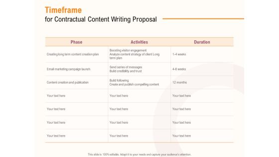 Timeframe For Contractual Content Writing Proposal Ppt PowerPoint Presentation Slides Example PDF Timeframe For Contractual Content Writing Proposal Ppt PowerPoint Presentation Slides Example PDF