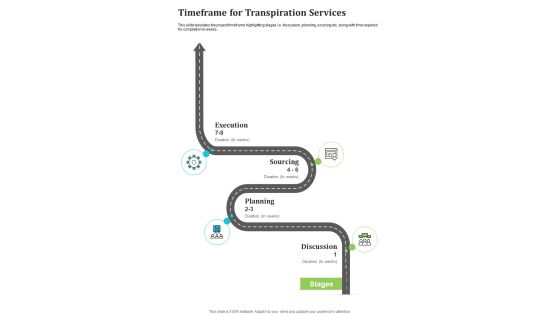 Timeframe For Transpiration Services One Pager Sample Example Document Timeframe For Transpiration Services One Pager Sample Example Document
