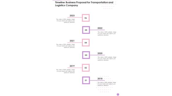 Timeline Business Proposal For Transportation And Logistics Company One Pager Sample Example Document Timeline Business Proposal For Transportation And Logistics Company One Pager Sample Example Document