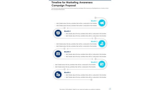 Timeline For Marketing Awareness Campaign Proposal One Pager Sample Example Document Timeline For Marketing Awareness Campaign Proposal One Pager Sample Example Document
