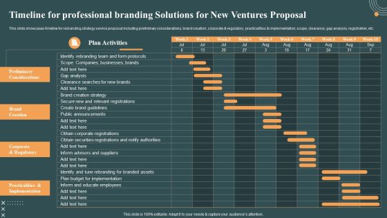 Timeline For Professional Branding Solutions For New Ventures Proposal Professional PDF Timeline For Professional Branding Solutions For New Ventures Proposal Professional PDF