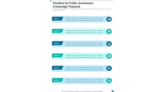 Timeline For Public Awareness Campaign Proposal One Pager Sample Example Document Timeline For Public Awareness Campaign Proposal One Pager Sample Example Document