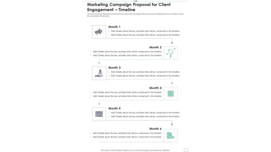 Timeline Marketing Campaign Proposal For Client Engagement One Pager Sample Example Document Timeline Marketing Campaign Proposal For Client Engagement One Pager Sample Example Document