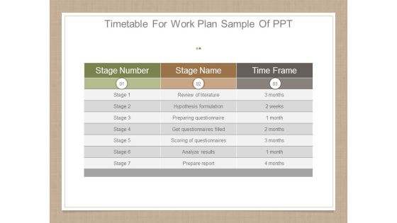 Timetable For Work Plan Sample Of Ppt