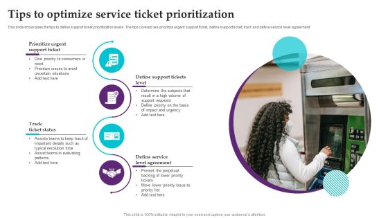 Tips To Optimize Service Ticket Prioritization Mockup PDF