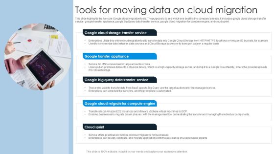 Tools For Moving Data On Cloud Migration Brochure PDF Tools For Moving Data On Cloud Migration Brochure PDF
